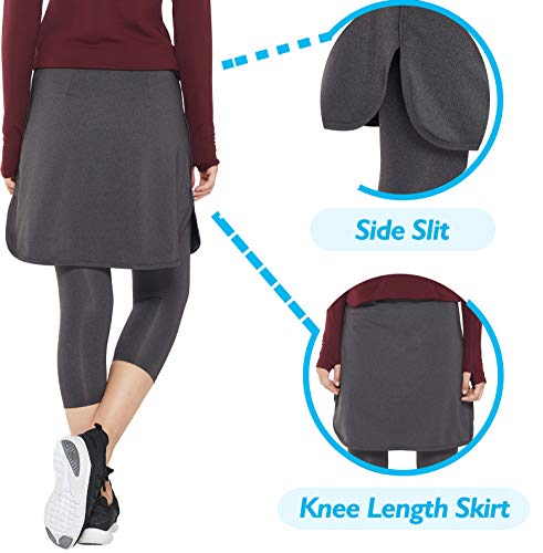 Westkun Mujer Pantalones de Modesta Falda Golf Entrenamiento Casual Corriendo de hasta la Rodilla Rock Legging 3/4 de Mallas Capri 2 en 1(Gris Profundo,XXL)