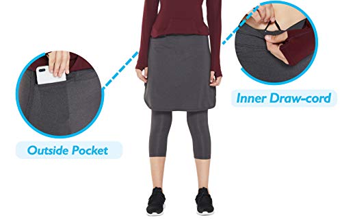 Westkun Mujer Pantalones de Modesta Falda Golf Entrenamiento Casual Corriendo de hasta la Rodilla Rock Legging 3/4 de Mallas Capri 2 en 1(Gris Profundo,XXL)