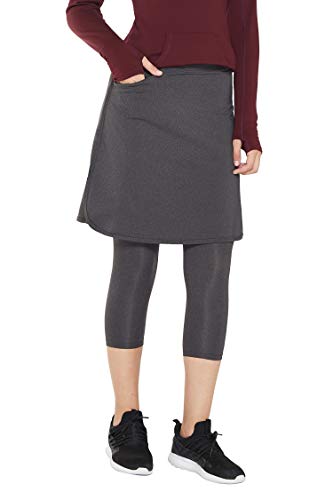 Westkun Mujer Pantalones de Modesta Falda Golf Entrenamiento Casual Corriendo de hasta la Rodilla Rock Legging 3/4 de Mallas Capri 2 en 1(Gris Profundo,XXL)
