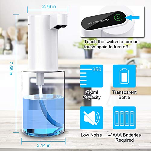 WEWAK Actualizado Dispensador Automático de Jabón Espuma 12 oz / 350 ml, Eléctrico con Batería sin Contacto, Dispensador de Jabón Manos Libres para Baño Cocina Inodoro Oficina