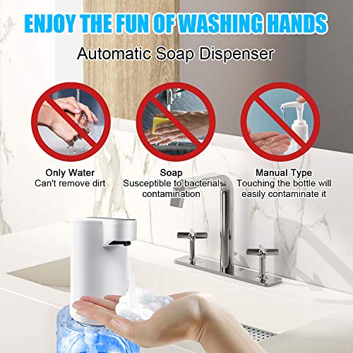 WEWAK Actualizado Dispensador Automático de Jabón Espuma 12 oz / 350 ml, Eléctrico con Batería sin Contacto, Dispensador de Jabón Manos Libres para Baño Cocina Inodoro Oficina