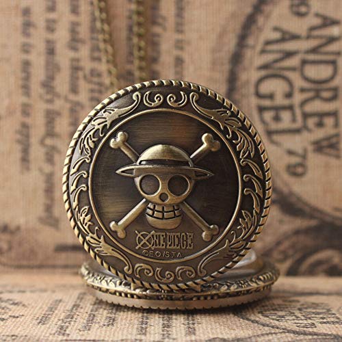 WFENG Calavera Pirata de Dibujos Animados de Cuarzo Reloj de Bolsillo, Colgante de Collar de Regalo Creativo Del Estudiante Moda/Bronce/Redondo