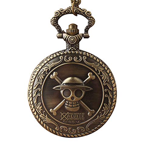 WFENG Calavera Pirata de Dibujos Animados de Cuarzo Reloj de Bolsillo, Colgante de Collar de Regalo Creativo Del Estudiante Moda/Bronce/Redondo