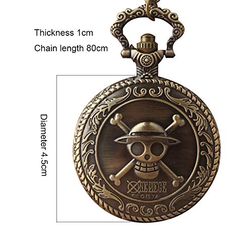 WFENG Calavera Pirata de Dibujos Animados de Cuarzo Reloj de Bolsillo, Colgante de Collar de Regalo Creativo Del Estudiante Moda/Bronce/Redondo