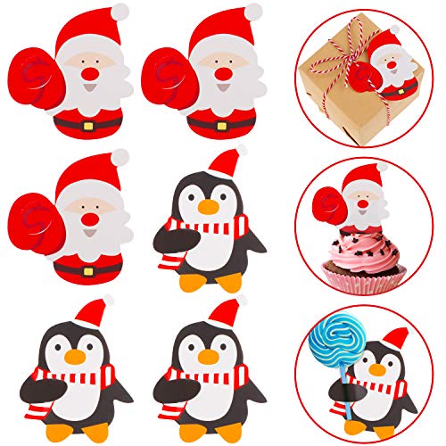 Whaline 100 tarjetas de Navidad para paletas, diseño de pingüino de Papá Noel, caramelos, chocolate, papel de regalo de Navidad, fiesta de cumpleaños, decoración de boda (no incluye paleta)