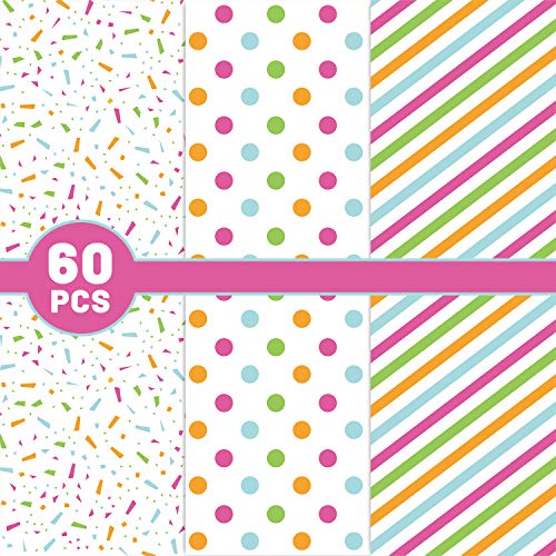 Whaline 60 hojas de papel de seda a granel de rayas de papel de regalo colorido papel de regalo para el hogar, cocina, cumpleaños, fiestas, manualidades, bodas (3 estilos)