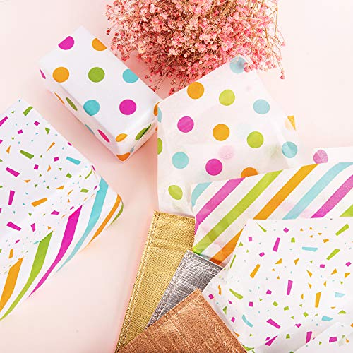 Whaline 60 hojas de papel de seda a granel de rayas de papel de regalo colorido papel de regalo para el hogar, cocina, cumpleaños, fiestas, manualidades, bodas (3 estilos)