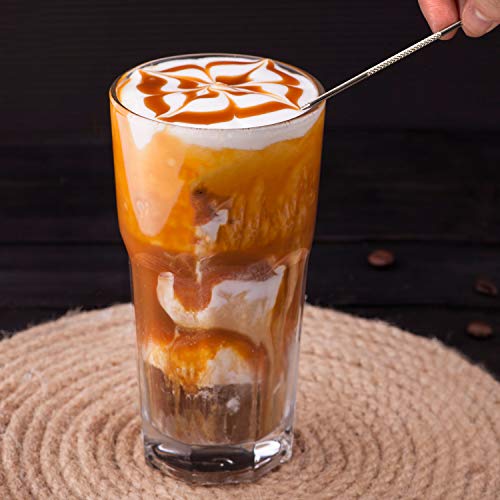 Whaline - Juego de 2 plumeros de acero inoxidable para batir chocolate con 16 plantillas de café capuchino y 1 chincheta de acero inoxidable para cocina, bebidas y hornear
