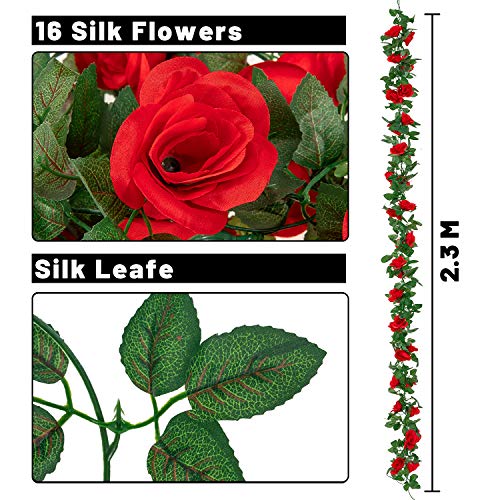 Whaline - Lote de 2 flores artificiales para colgar rosas artificiales de 4,6 m, para casa, hotel, oficina, boda, fiesta, jardín, manualidades, decoración de arcos