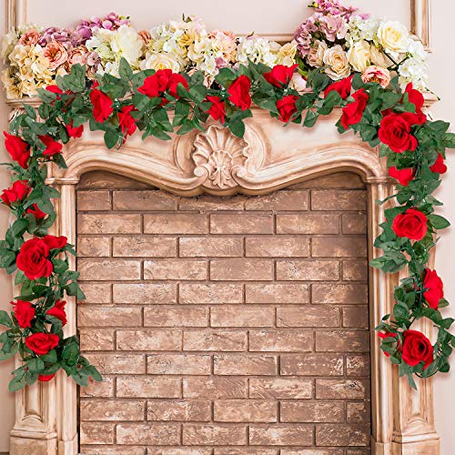 Whaline - Lote de 2 flores artificiales para colgar rosas artificiales de 4,6 m, para casa, hotel, oficina, boda, fiesta, jardín, manualidades, decoración de arcos