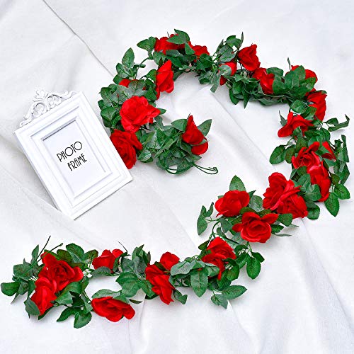 Whaline - Lote de 2 flores artificiales para colgar rosas artificiales de 4,6 m, para casa, hotel, oficina, boda, fiesta, jardín, manualidades, decoración de arcos