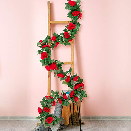 Whaline - Lote de 2 flores artificiales para colgar rosas artificiales de 4,6 m, para casa, hotel, oficina, boda, fiesta, jardín, manualidades, decoración de arcos