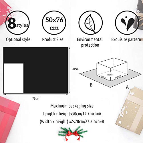 Whaline Papel de Envoltura de Regalos de Navidad, 76x50 cm Hojas Grandes, 8 Diseños, Embalaje de Regalo de Elementos de Navidad, Papel Kraft y Papel Recubierto