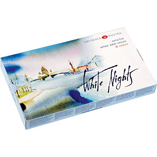 White Nights Watercolour Set de Pintura de Acuarela Sólida, 36 Colores, Blanco