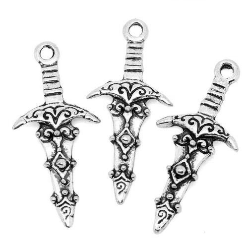 Wholesale Deal: 20 paquetes de 5 colgantes de plata antigua tibetana de 28 mm para cuchillos/colgante W20-ZX04780 (cuentas encantadoras)