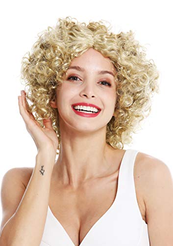 WIG ME UP- DH1101-ZA89 Peluca Mujer Carnaval Funky los 60 los 70 Funk Afro rizos Raya en Medio Color Rubio