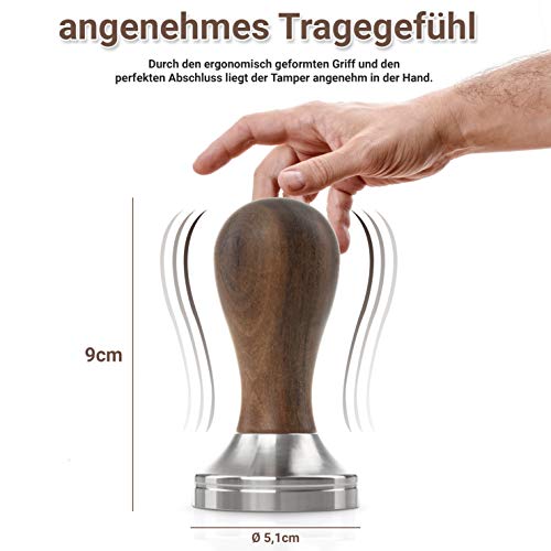 Wildext Set de Prensa Premium para Café Espresso – Set de Barista para el café perfecto - Vaporizador de café de acero inoxidable con mango ergonómico de madera – ¡Incluye tapete para Prensa a juego!