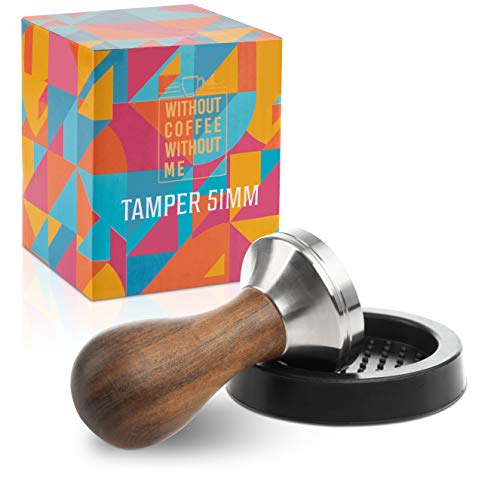 Wildext Set de Prensa Premium para Café Espresso – Set de Barista para el café perfecto - Vaporizador de café de acero inoxidable con mango ergonómico de madera – ¡Incluye tapete para Prensa a juego!