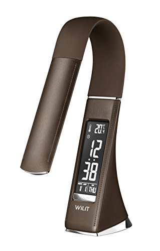 WILIT U2 LED Lámpara de Escritorio de Negocios, Lámpara de Mesa con pantalla regulable, Reloj Despertador, Calendario, Indicador de Temperatura, 5W, Marrón
