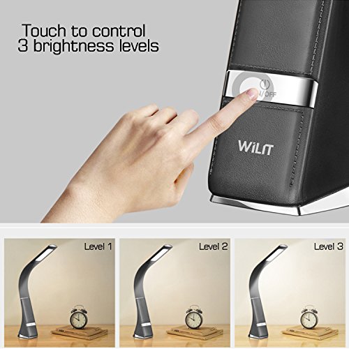 WILIT U2C 7W Lámpara de Escritorio LED Recargable, Lámpara de mesa con protección para los ojos, 3 niveles de brillo ajustables, negro