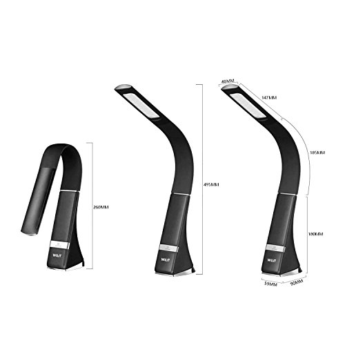 WILIT U2C 7W Lámpara de Escritorio LED Recargable, Lámpara de mesa con protección para los ojos, 3 niveles de brillo ajustables, negro