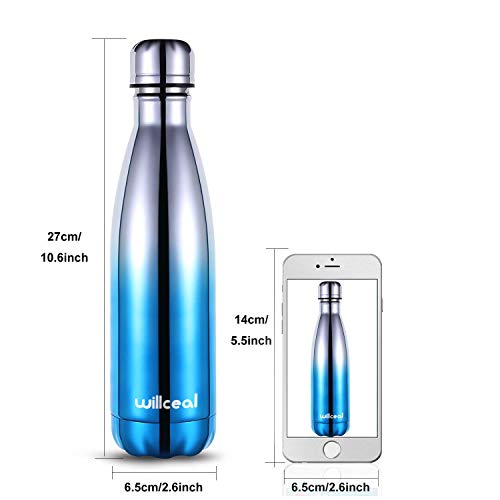 willceal Botella de Agua de Doble Pared de Acero Inoxidable con Aislamiento al vacío, 500 ml, a Prueba de Fugas, para Mantener el frío y Bebidas Calientes, para Deportes al Aire Libre, Camping, etc