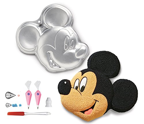 Wilton - Molde para tartas (6 unidades), diseño de Mickey Mouse, 3 y 16 puntas decorativas y acoplador, bolsas desechables para decoración de pasteles y espátula de glaseado