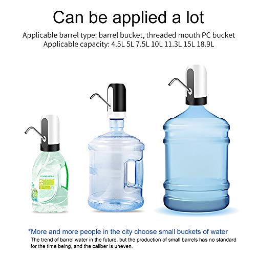 Winbang Dispensador de Agua, Bomba Eléctrica de Agua Potable Bomba de Agua Recargable con Manguera de SSilicona Desmontable para Agua de Barril 4.5L / 5L / 7.5L / 10L / 11.3L / 15L / 18.9L (Blanco)