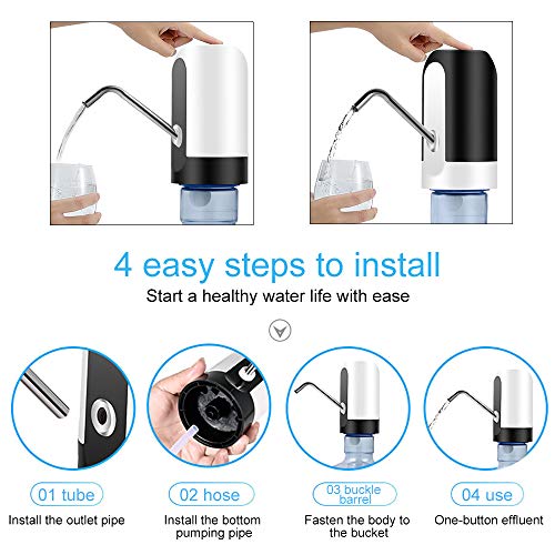 Winbang Dispensador de Agua, Bomba Eléctrica de Agua Potable Bomba de Agua Recargable con Manguera de SSilicona Desmontable para Agua de Barril 4.5L / 5L / 7.5L / 10L / 11.3L / 15L / 18.9L (Blanco)