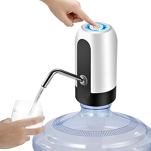 Winbang Dispensador de Agua, Bomba Eléctrica de Agua Potable Bomba de Agua Recargable con Manguera de SSilicona Desmontable para Agua de Barril 4.5L / 5L / 7.5L / 10L / 11.3L / 15L / 18.9L (Blanco)