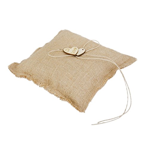 WINOMO yute rústico Arpillera Anillo Portador Almohada Cojín boda Party 18 * 18 cm