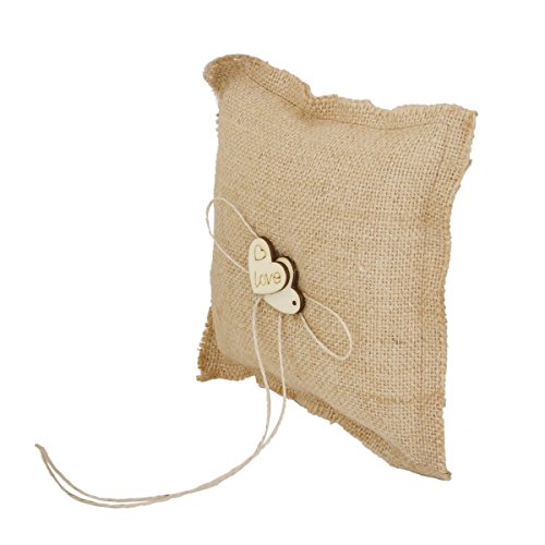 WINOMO yute rústico Arpillera Anillo Portador Almohada Cojín boda Party 18 * 18 cm