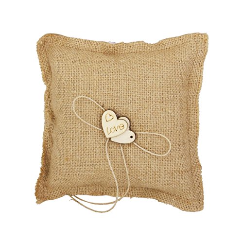 WINOMO yute rústico Arpillera Anillo Portador Almohada Cojín boda Party 18 * 18 cm