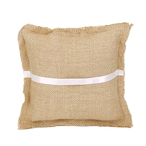 WINOMO yute rústico Arpillera Anillo Portador Almohada Cojín boda Party 18 * 18 cm
