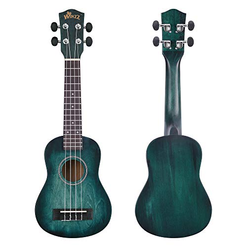 Winzz Ukelele Soprano Principiante para Niños Adulto con 6 Accesorios, Diseño de Color Único - 21 Pulgadas Cian Oscuro