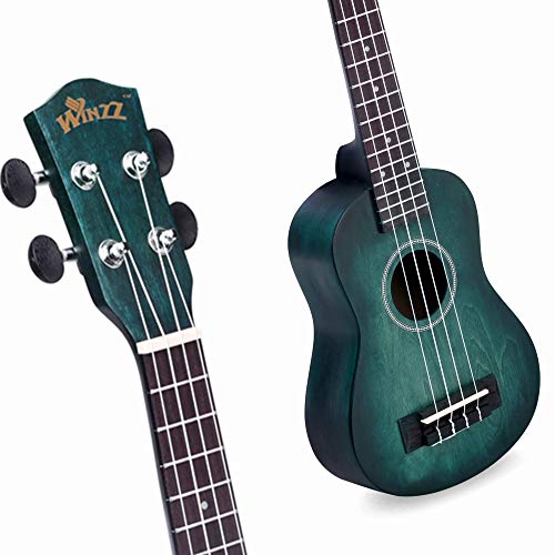 Winzz Ukelele Soprano Principiante para Niños Adulto con 6 Accesorios, Diseño de Color Único - 21 Pulgadas Cian Oscuro