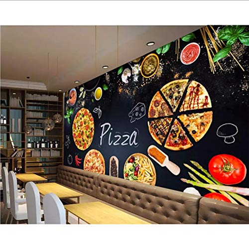 Wiwhy Papel Tapiz Personalizado 3D Mural Personalidad Pizza Pastelería Pizarra Periódico Panadería Decoración Pintura Fondo Pared-150X120Cm