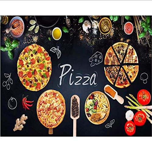Wiwhy Papel Tapiz Personalizado 3D Mural Personalidad Pizza Pastelería Pizarra Periódico Panadería Decoración Pintura Fondo Pared-150X120Cm