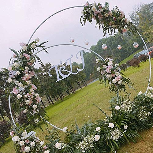 Wj Hierro Anillo Redondo Arco Telón de Fondo Círculo Arco Decoración de la Boda Accesorios para el Arco de la Boda Césped Seda Flor Artificial Fila Soporte para Fiesta de cumpleaños Blanco,2 Meters