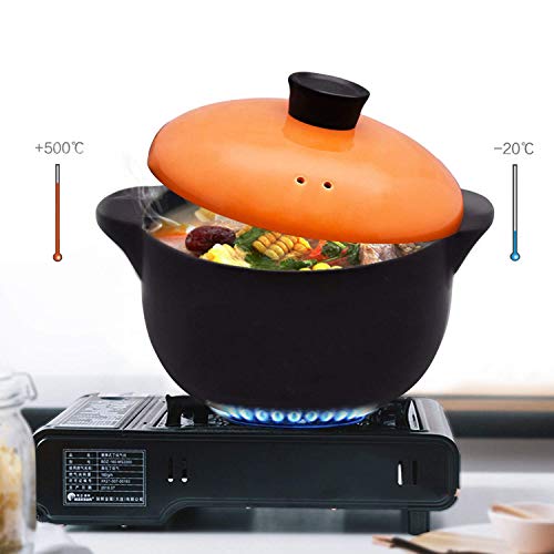 WJGJ Olla con Tapa Moldeada de Doble Mango de la Tapa Pura sopera de Sopa de cerámica con Chimenea de cerámica Plato Redondo Negro cazuela/Olla de Barro/Pot de Tierra/Utensilios de Cocina de cerámica