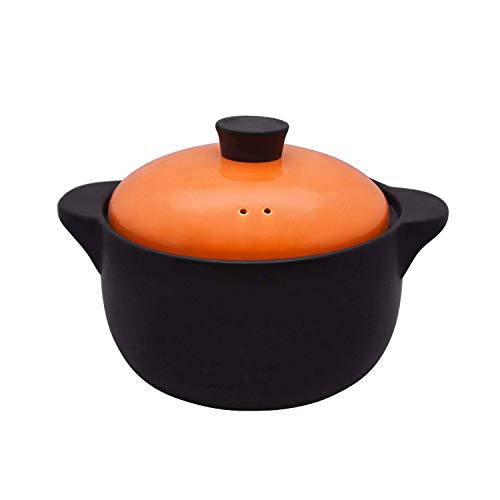 WJGJ Olla con Tapa Moldeada de Doble Mango de la Tapa Pura sopera de Sopa de cerámica con Chimenea de cerámica Plato Redondo Negro cazuela/Olla de Barro/Pot de Tierra/Utensilios de Cocina de cerámica