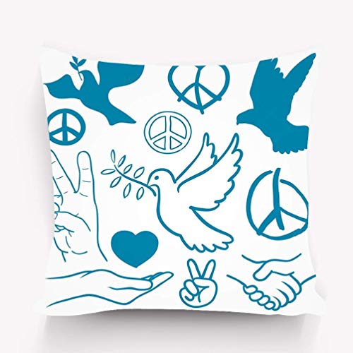 WKLNM Funda de cojín para cojín, Funda de Almohada Decorativa Cuadrada, colección de 18 x 18 Pulgadas, Iconos temáticos de Amor de Paz, Palomas Blancas, Mosca