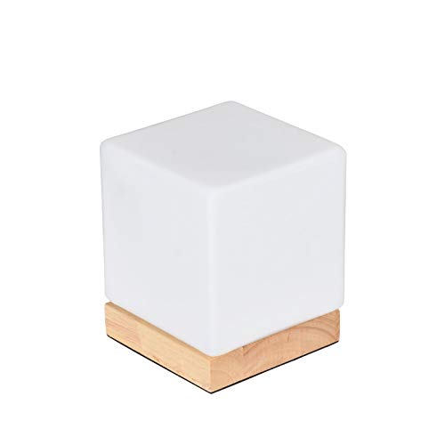 Wlgt Lámpara de mesa creativa pequeña de vidrio cuadrado Dormitorio Lámpara de mesita nórdica simple Azúcar Dulce Decoración romántica Lámpara de mesa de material de madera sólida
