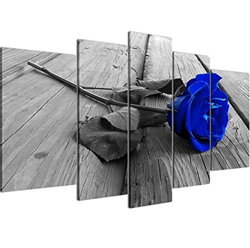 WLHER Mural 5 Piezas Cuadros modulares de Lona Patrón Rosa Vintage De La Lona Decoraciones De Sala De Estar Cuadros Decoracion Modernos,Azul