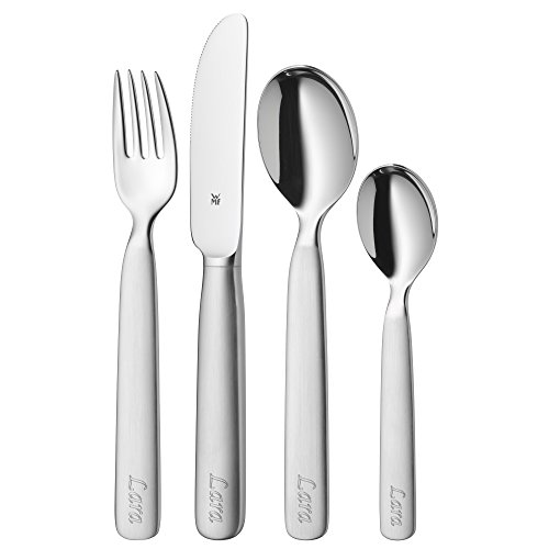 WMF First Lyric - Cubertería para niños 4 piezas (tenedor, cuchillo de mesa, cuchara y cuchara pequeña) (WMF Kids infantil)