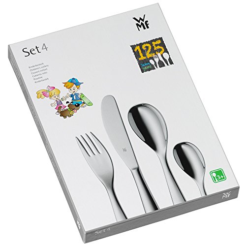 WMF First Lyric - Cubertería para niños 4 piezas (tenedor, cuchillo de mesa, cuchara y cuchara pequeña) (WMF Kids infantil)
