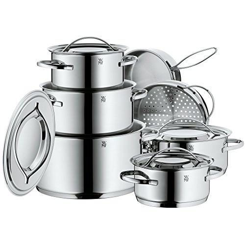 WMF Gala Plus Batería de Cocina (7 Piezas), Acero Inoxidable Cromargan, Apta para Todo Tipo de cocinas Incluso inducción + Gourmet-Set de 4 Boles, Acero Inoxidable Mate