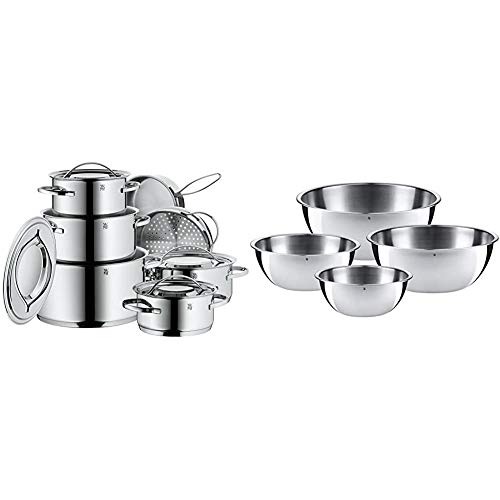 WMF Gala Plus Batería de Cocina (7 Piezas), Acero Inoxidable Cromargan, Apta para Todo Tipo de cocinas Incluso inducción + Gourmet-Set de 4 Boles, Acero Inoxidable Mate