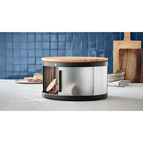 WMF Gourmet Panera Tambor con Tabla para Cortar, Bamboo, Acero Inoxidable, Sintético, Negro