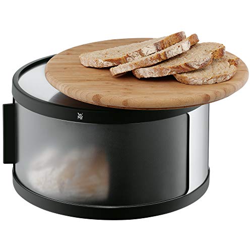 WMF Gourmet Panera Tambor con Tabla para Cortar, Bamboo, Acero Inoxidable, Sintético, Negro